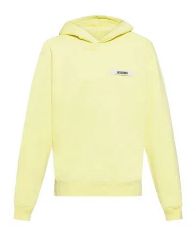 Jacquemus Relaxed Fit Cotton Hoodie With Logo And Dropped Shoulders In Yellow