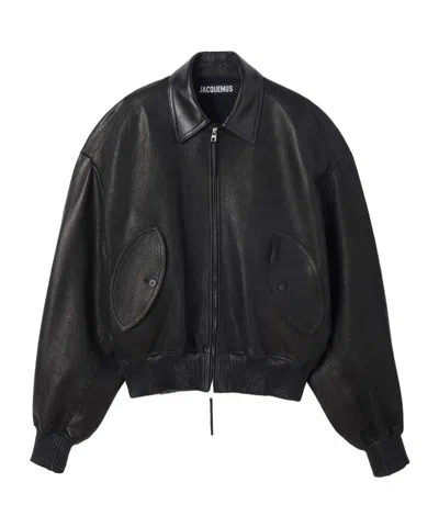 Jacquemus Losange Leather Jacket In Black