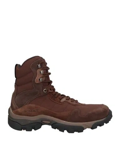 Jacquemus Man Ankle Boots Brown Size 7 Textile Fibers, Soft Leather