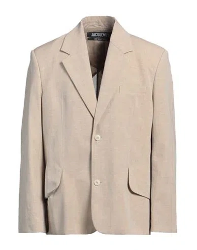 Jacquemus Man Blazer Beige Size 40 Linen, Virgin Wool