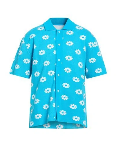 Jacquemus Man Shirt Azure Size L Cotton, Polyamide, Elastane In Multi