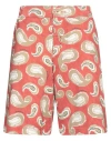 Jacquemus Orange & Green Le Raphia 'le Short Pingo' Shorts In Red