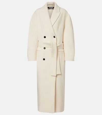 Jacquemus Man's Virgin Wool Coat In White