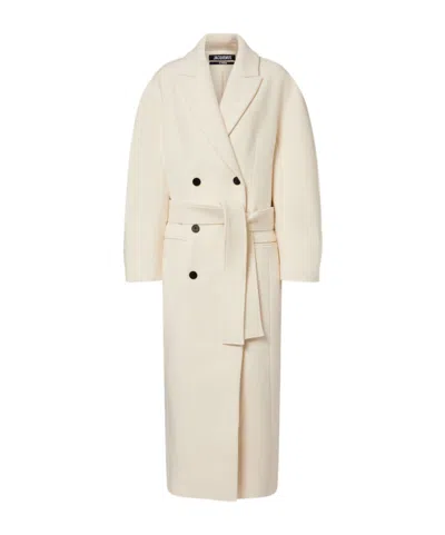 Jacquemus Man's Virgin Wool Coat In White