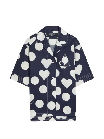Jacquemus Marin Heart-print Polka-dot Shirt In Blue