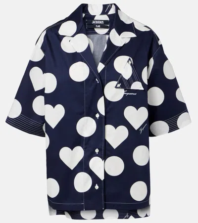 Jacquemus Marin Polka-dot Cotton Poplin Shirt In Blue