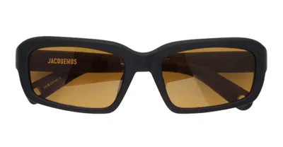 Jacquemus Marino - Matte Black / Amber Lens Sunglasses In Brown