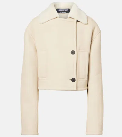 Jacquemus Double-breasted Shearling Jacket In Beige