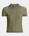 Jacquemus Marino Diamond-knit Short-sleeve Polo Top In Multi-black