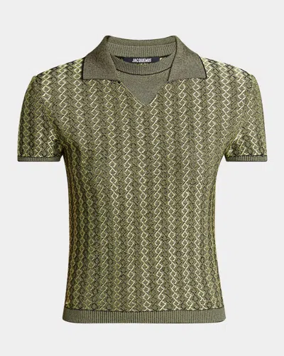JACQUEMUS MARINO DIAMOND-KNIT SHORT-SLEEVE POLO TOP