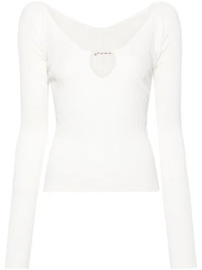 JACQUEMUS MATTE WHITE RIBBED VISCOSE T-SHIRT