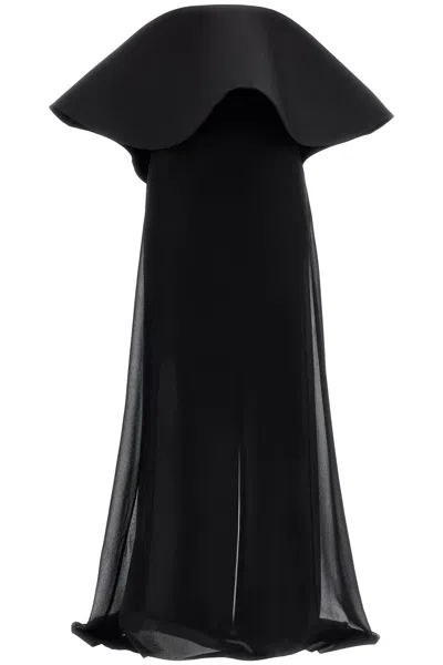 Jacquemus Chiffon Vela Dress With Maxi Flounce In Black