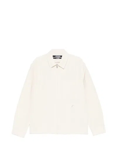 Jacquemus Mecano Embroidered-logo Zip Shirt In Orange