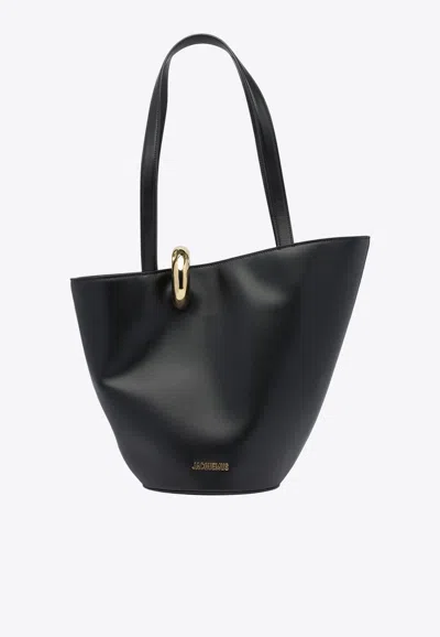 Jacquemus Medium Bambola Asymmetric Bucket Bag In Black