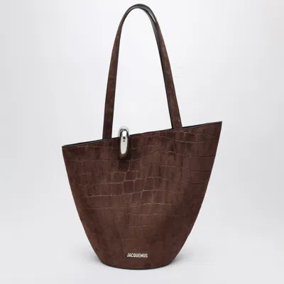 Jacquemus Medium Brown Crocodile-effect Leather Bambola Bag