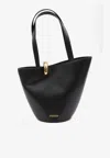 Jacquemus The Medium Bambola Asymmetric Leather Bucket Bag In Black