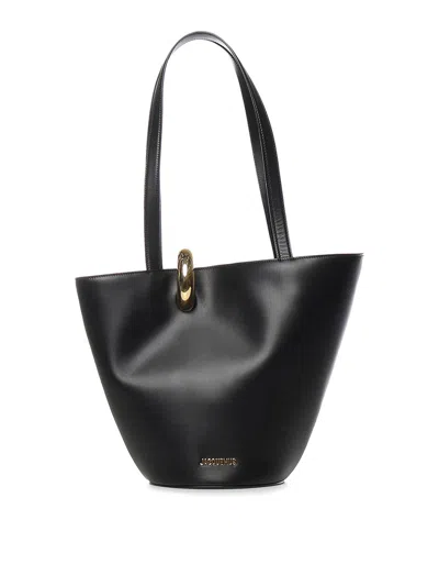 Jacquemus Asymmetrical Black Leather Bucket Bag With Gold-tone Hardware