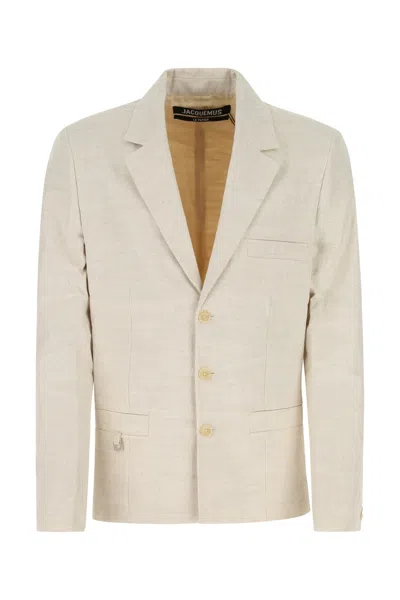 Jacquemus Men Melange Sand Linen Blend Linu Blazer In Brown