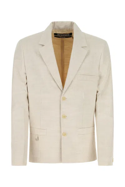 JACQUEMUS MELANGE SAND LINEN BLEND LINU BLAZER