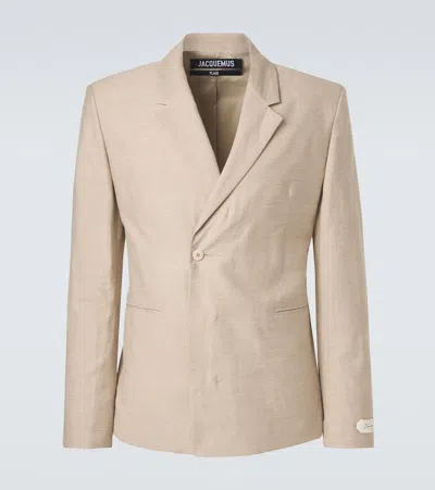 Jacquemus Melo Linen-blend Twill Blazer In Neutral
