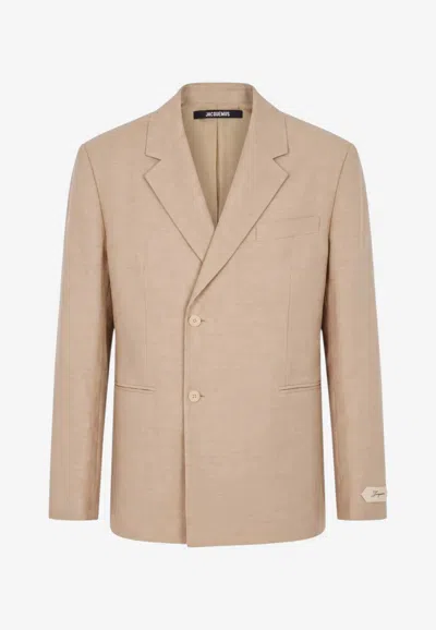 Jacquemus Melo Logo Patch Blazer In Brown