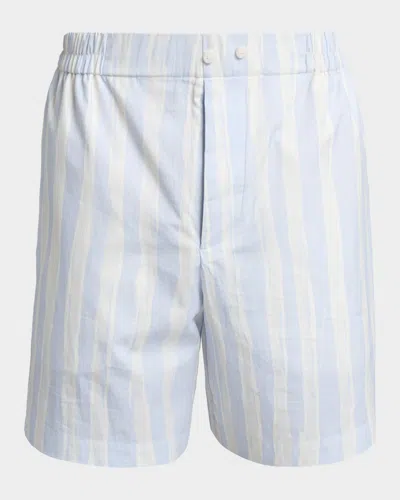Jacquemus Men & Apos;s Cotton Stripe Relaxed Flat-front Shorts In Blue