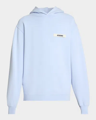 Jacquemus Men & Apos;s Grosgrain Logo Cotton Hoodie In Blue