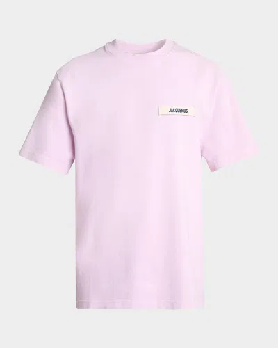 Jacquemus Men & Apos;s Grosgrain Logo Crewneck T-shirt In Pink