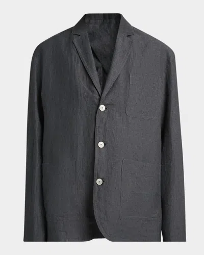 Jacquemus Men & Apos;s La Veste Linen Micro-stripe Deconstructed Sport Jacket In Black