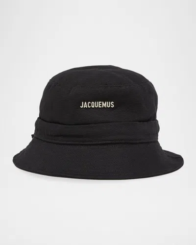 Jacquemus Men & Apos;s Le Bob Gadjo Canvas Drawstring Bucket Hat In Black