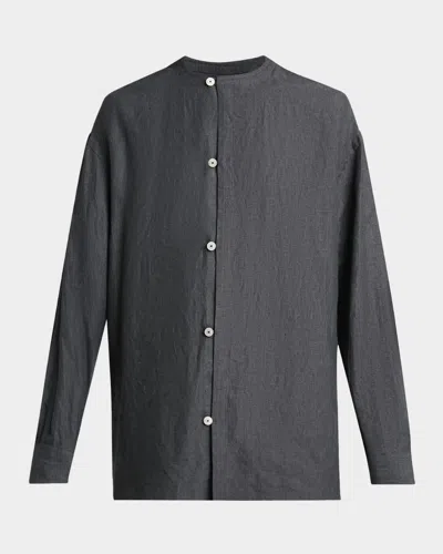 Jacquemus Men & Apos;s Linen Hairline Stripe Relaxed Button-down Shirt In Gray
