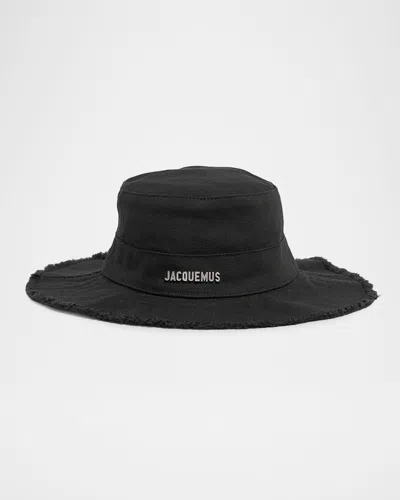 Jacquemus Men & Apos;s The Artichaut Cotton Silver-logo Bucket Hat In Black