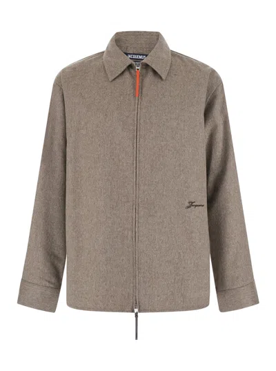 Jacquemus Men's Beige Zip-front Jacket With Side Pockets In Brown