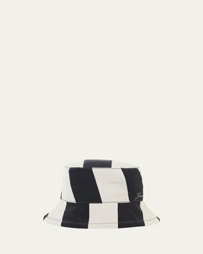 Jacquemus Men's Bicolor Logo Nylon Bucket Hat In Black