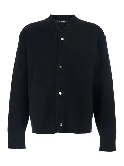 JACQUEMUS JACQUEMUS MEN BLACK V-NECK CARDIGAN WITH J LOGO ON THE BACK IN WOOL MAN