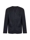 Jacquemus Collarless Patch-pocket Jacket In Blue