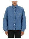 Jacquemus 'la Chemise Boulanger' Blue Jacket With Classic Collar And Logo Embroidery On The Front In Blue