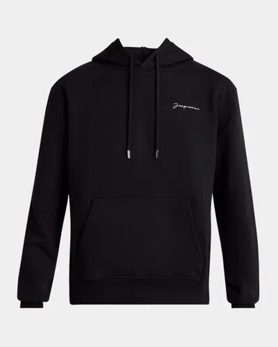 JACQUEMUS MEN'S BRODE EMBROIDERED LOGO HOODIE