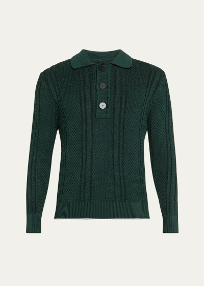 Jacquemus Men's Cable-knit Sweater With Sailor Collar In Green