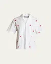 Jacquemus 'la Chemise Jean' White Shirt With Cuban Collar And All-over Logo Motif In 4bx - Jacqd Lab Check Red White