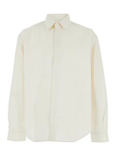 Jacquemus Men's Classic Collar Cotton Shirt With Maxi J Logo Back In White