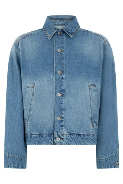 Jacquemus Cropped Denim Jacket Straight Cut Rolled Sleeves In Blue