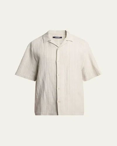 Jacquemus Men's Cotton And Linen Fonccio Camp Shirt In Neutral