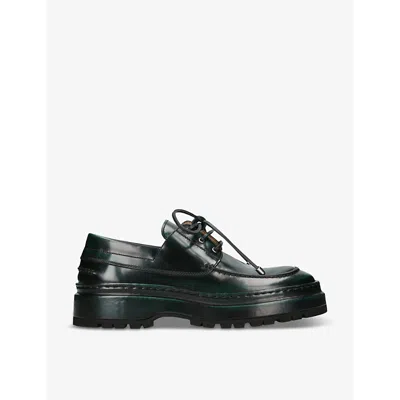 JACQUEMUS JACQUEMUS MEN'S DARK GREEN LES BATEAU PAVANE NOTCHED-SOLE LEATHER PLATFORM BOAT SHOES