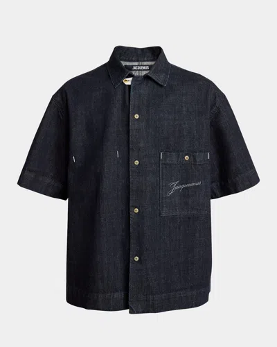 Jacquemus Men's De-nîmes Denim Shirt In Black