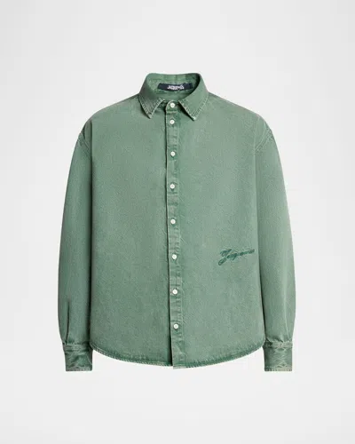 Jacquemus Men's De-nimes Simon Casual Button-down Shirt In Green