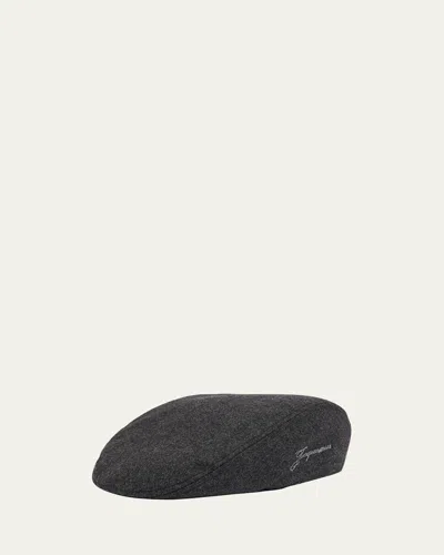 Jacquemus Men's Embroidered Beret In Gray