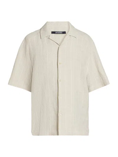 Jacquemus Men's Fonccio Cotton-linen Camp Shirt In Neutral