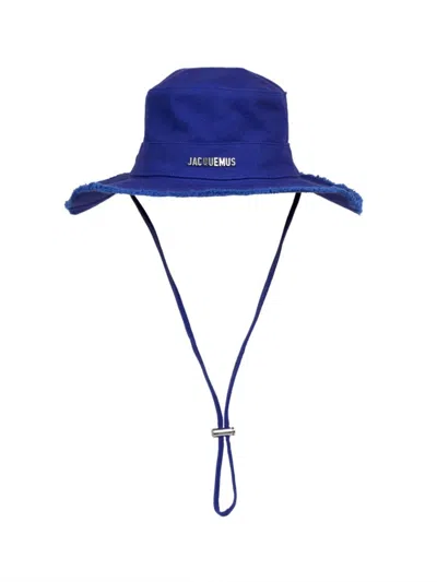 Jacquemus Men's Frayed Cotton Bucket Hat In Navy Blue