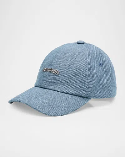Jacquemus Men's Gadjo Denim Metal-logo Baseball Cap In Gray